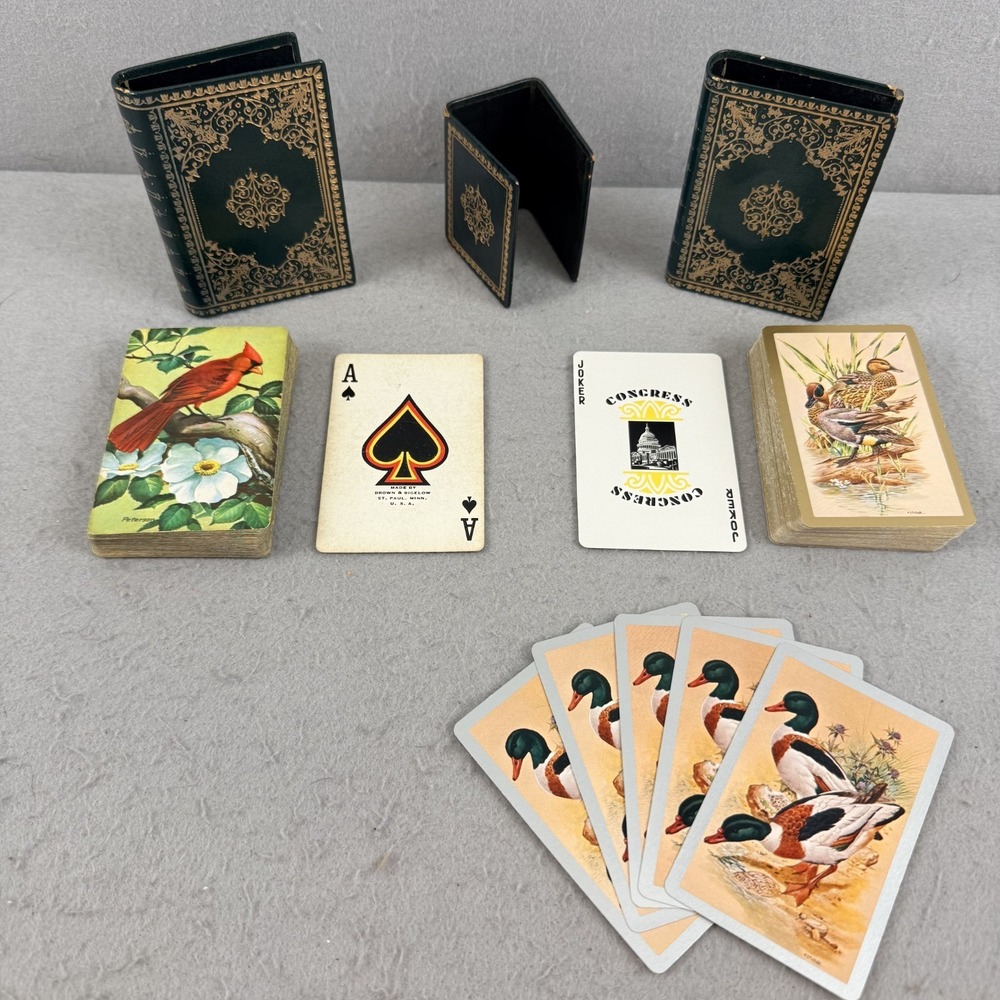 Vtg Congress "Book" Case Bridge Set + Peterson Cardinal Deck & Mallards